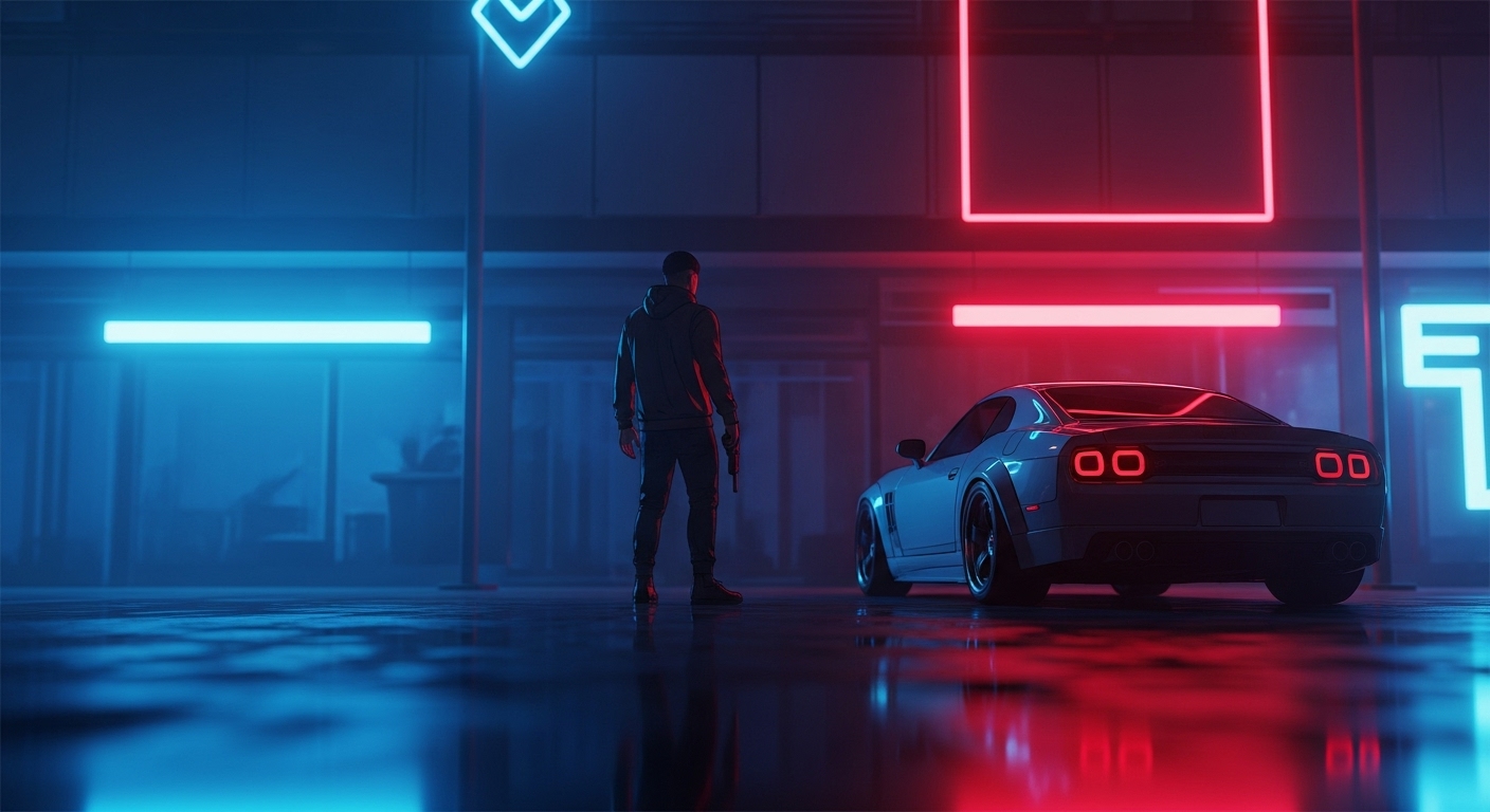 Neon city scene with sports car — LSCS Roleplay